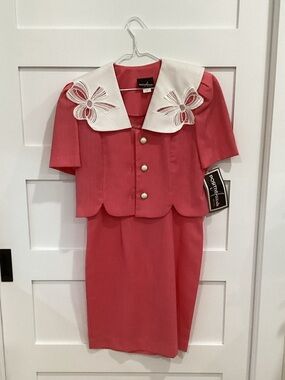 Positive Attitude Coral Two-Piece Dress with White Embroidered Collar